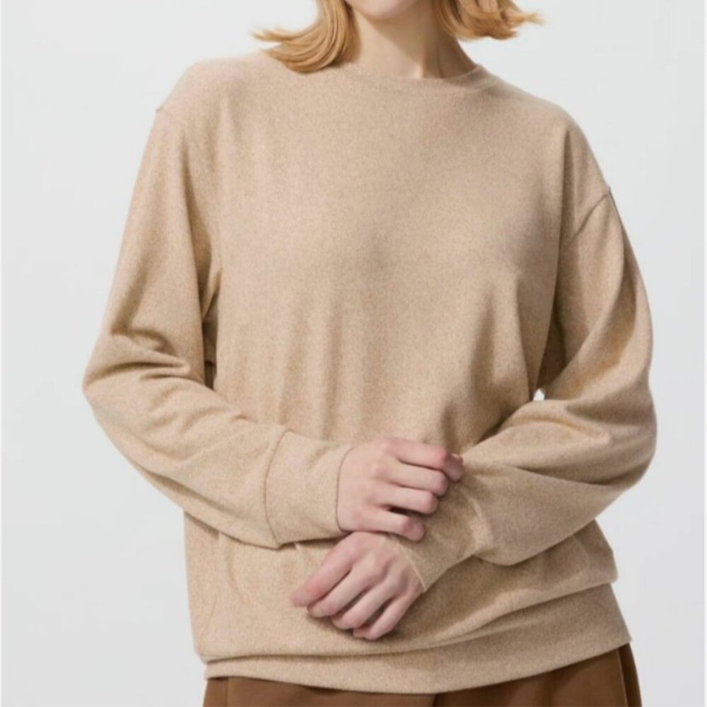 Uniqlo Soft Brushed Crewneck Long Sleeve, Women's Small, BEIGE/TAN